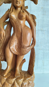 Hand-Carved Wooden Salabhanjika (Celestial Maiden) under a Fruiting Tree